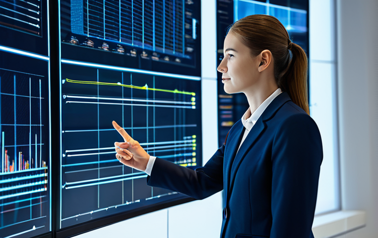 A professional brand strategist, fully clothed in a modest business suit, is observing complex data visualizations on large, glowing transparent screens in a futuristic, clean office environment. The scene emphasizes the fusion of artificial intelligence and human insight in modern brand strategy. Soft, diffused lighting creates an inviting and professional atmosphere. perfect anatomy, correct proportions, natural pose, well-formed hands, proper finger count, natural body proportions, professional photography, high resolution, appropriate attire, safe for work, appropriate content, professional.