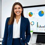 Digital Marketing Professional**

A confident brand marketer, female, in her late 20s, smiling slightly, standing in a modern, bright office. She is wearing a stylish, fully clothed business casual outfit: blazer, blouse, and slacks. In the background, a large screen displays web analytics data.  Safe for work, appropriate content, fully clothed, professional, perfect anatomy, correct proportions, well-formed hands. Focus on conveying competence and data-driven skills.

**
