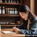 브랜드 마케팅 관련 업계 트렌드 - A modern Japanese brand storytelling scene set in a cozy, stylish caf&eacute; with soft natural light filte...